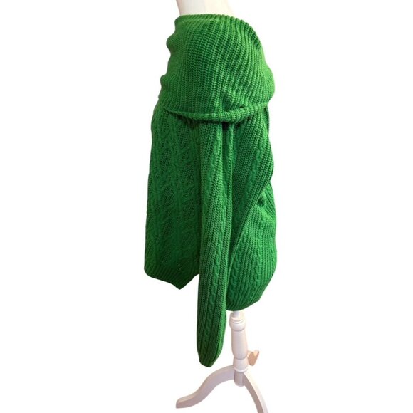 Jeanne Pierre Green Cable Knit Off-Shoulder Cotton Sweater XL - Picture 4 of 6